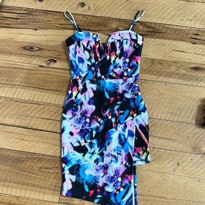 bebe Asymmetrical Floral Dress - Multicolor